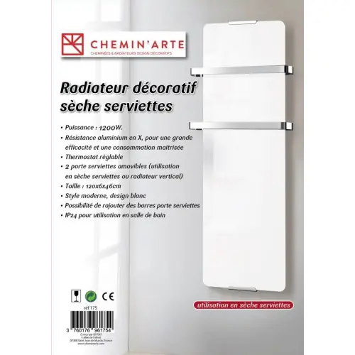 Radiateur seche serviette décoratif design Blanc 1200W - CHEMIN‘ARTE Expédié Aujourd'hui