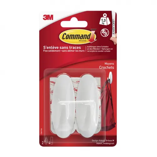 Promotion Saisonnière Lot de 2 crochets adhésif Plastique design, COMMAND, blanc 1.3 kg - COMMAND