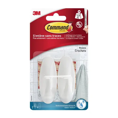 Nouveauté Lot de 2 crochets résistant à l‘eau Design, COMMAND, blanc 1.3 kg - COMMAND
