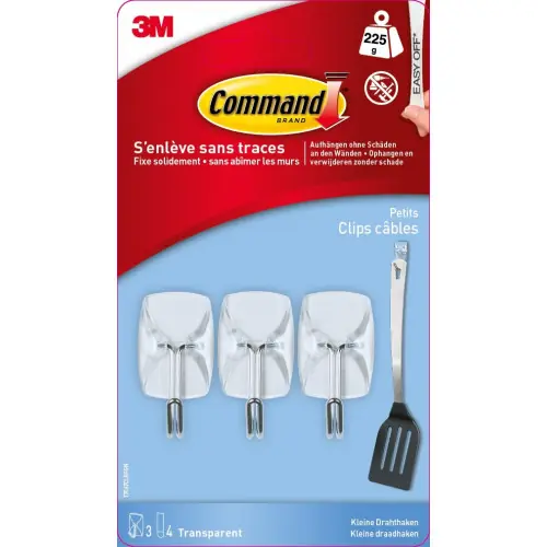 Lot de 3 crochets adhésif Pointe métal, COMMAND, transparent 0.225 kg - COMMAND Haute Qualité