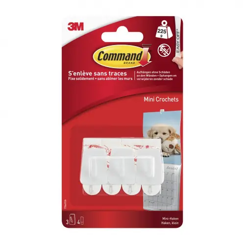 Lot de 3 crochets adhésif Taille s, COMMAND, blanc 0.225 kg – COMMAND Réduction