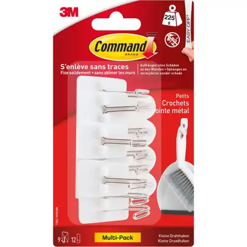 Remise Lot de 9 crochets adhésif Plastique pointe métal, COMMAND, blanc 0.225 kg - COMMAND