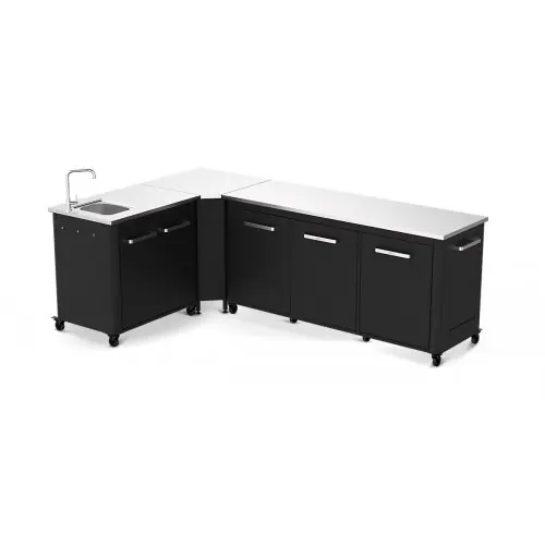 Cuisine extérieure modulable avec module 180 cm, évier 90 cm et angle - plan inox - Cozze Vente Directe