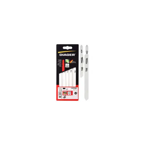Lames de scie sauteuse bi-metal pour acier et inox L002M5 5 lames 132 / 105 mm 25 tpi (1,0 mm) ‘T‘ Acier et inox - Diager Prix Cassé
