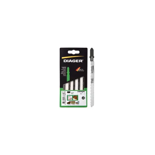 Seulement Aujourd&rsquo;hui Lames de scie sauteuse hcs pour parquet – coupe courbe L005W5 5 lames 100 / 75 mm 10 tpi (2,5 mm) ‘T‘ Coupe courbe – Diager