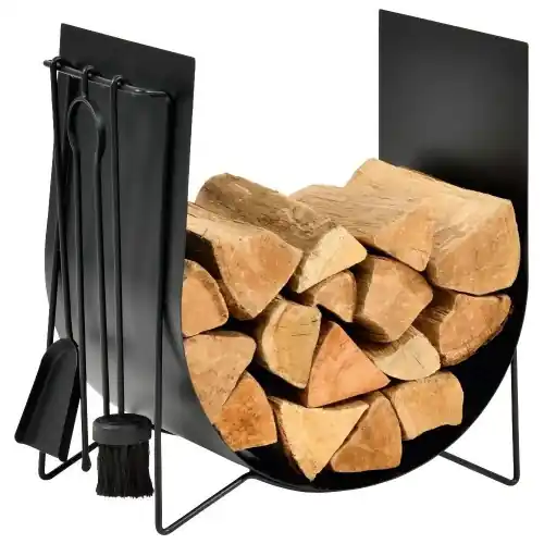 Duo range bûches et serviteur – modèle EDONIS – H.56xL.54cmxP.35 cm – Acier noir – Dixneuf Nouvel Arrivage