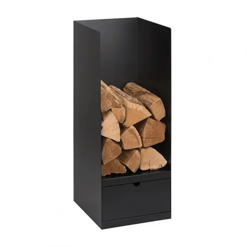 Paiement Sécurisé Rangement bûches verticale avec tiroir - L.31.5xl.35xH.81 cm - acier noir - Made in France - Dixneuf