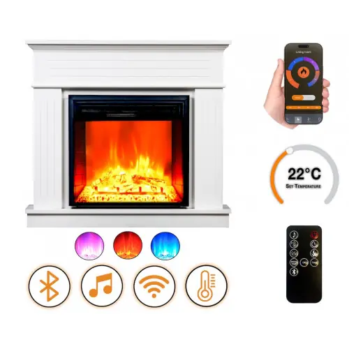 Expédition Rapide Cheminée électrique – Alegre – 1800 W – Effet flamme réaliste – Chauffage 17 à 27 °C – Bluetooth & Wi-Fi – DLC Home