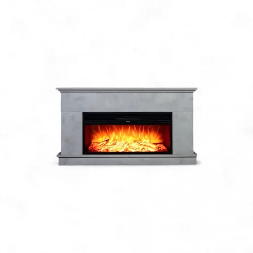 Cheminée électrique décorative – PENIDA RETRO- 1800W – LED & télécommande – gris – DLC Home Nouveauté