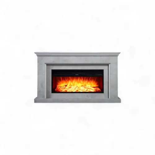 Offre Exclusive Cheminée électrique décorative - RETRO CONCRETE - 1800W - Télécommande - Blanc & gris béton - DLC Home
