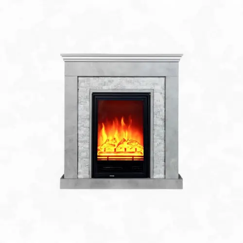 Commander Vite Cheminée électrique décorative – RETRO PATTERN EF1- 1800 W – télécommande – effet flamme LED réglable – gris blanc – DLC Home