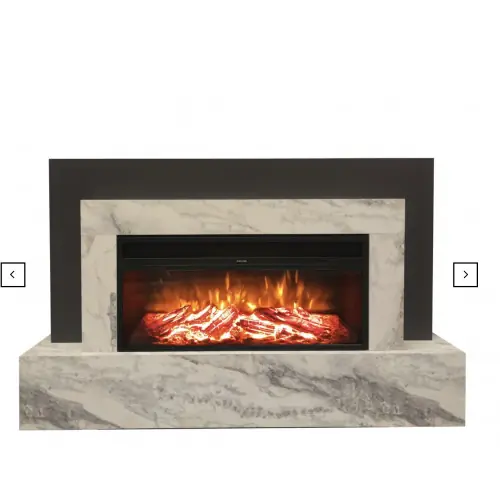 Cheminée électrique décorative - RHODES - 1800W - Télécommande - Gris marbre blanc - DLC Home Offre Spéciale