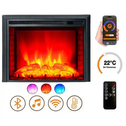 Cheminée électrique – EF3 – 1800 W avec effet flamme réaliste, chauffage 17 à 27 °C – Bluetooth Wi-Fi – DLC Home Offre Spéciale