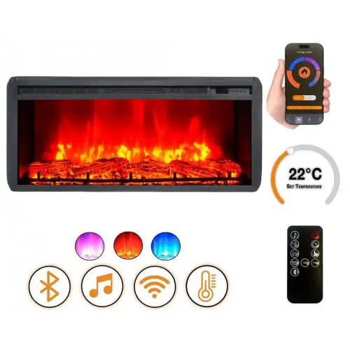 Top Vente Cheminée électrique encastrable – ElectricFlame 2 – 34&Prime; – 900 et 1800W – LED multicolore – Wi-Fi Bluetooth – DLC Home