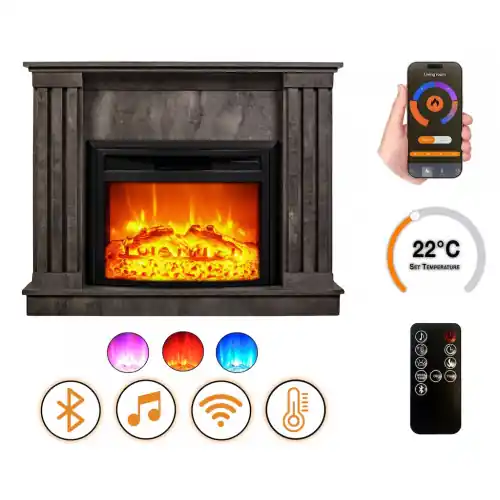 Cheminée électrique – Irony – Urban 1800 W avec effet flamme réaliste, chauffage 17 à 27 °C – Bluetooth Wi-Fi – DLC Home Haute Qualité