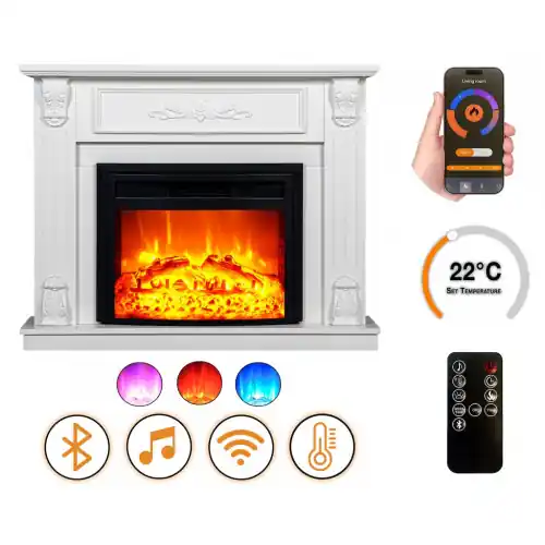 Offre Du Jour Cheminée électrique - Modena - 1800 W avec effet flamme réaliste, chauffage 17 à 27 °C - Bluetooth Wi-Fi - DLC Home