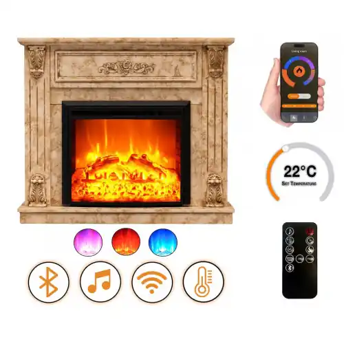 Cheminée électrique - Rosmarin - 1800 W avec effet flamme réaliste, chauffage 17 à 27 °C - Bluetooth Wi-Fi - DLC Home Certifié