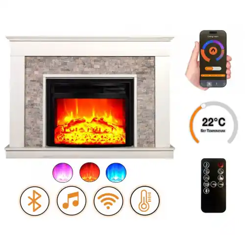 Cheminée électrique – Seraton – 1800 W – Effet flamme réaliste – Chauffage 17 à 27 °C – Bluetooth & Wi-Fi – DLC Home Marque