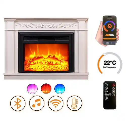 Cheminée électrique - Torino - 1800 W avec effet flamme réaliste, chauffage 17 à 27 °C - Bluetooth Wi-Fi - DLC Home Remise
