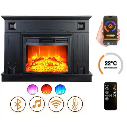 Cheminée électrique - Vernazza - 1800 W avec effet flamme réaliste, chauffage 17 à 27 °C - Bluetooth Wi-Fi - DLC Home Livraison Express