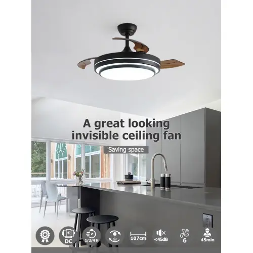 Ventilateur de plafond 107 cm noir mat – 3 pales avec LED tricolores et télécommande – DLC Home Acheter En Ligne
