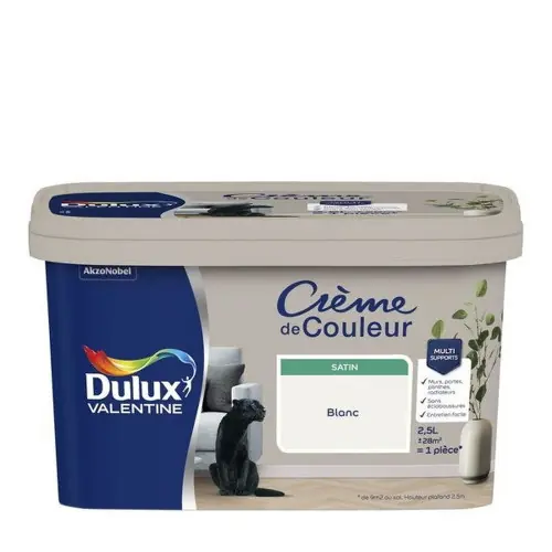 Peinture blanc pour mur, Crème de couleur satiné 2.5 l - DULUX VALENTINE Meilleur Prix