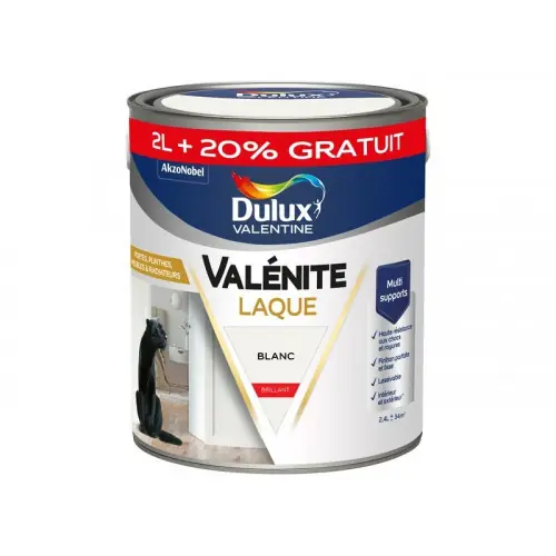 Peinture boiserie blanc brillant DULUX VALENTINE Valenite 2.5L+20% gratuit - DULUX VALENTINE Promotion