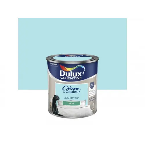 Remise Peinture mur, boiserie crème de couleur DULUX VALENTINE bleu rêveur satiné 0.5L - DULUX VALENTINE
