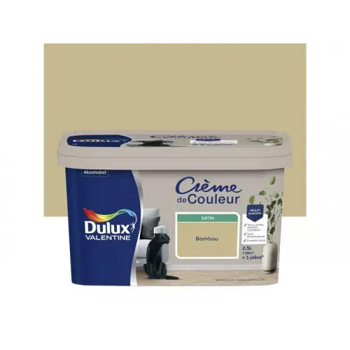 Peinture mur boiserie satiné, DULUX VALENTINE Crème de couleur, bambou, 2.5 litres - DULUX VALENTINE Prix Bas
