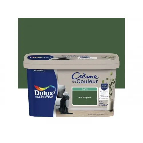 Peinture mur, Creme de couleur DULUX VALENTINE vert tropical satine 2.5 l - DULUX VALENTINE Solde