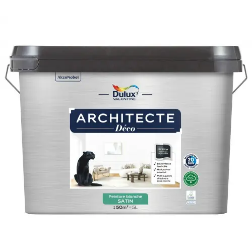 Peinture mur, plafond, blanc satin DULUX VALENTINE Architecte déco 5L - DULUX VALENTINE Super Prix