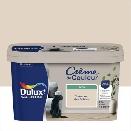 Réduction Peinture pour mur, Crème de couleur satiné caravane des sables 2.5 l - DULUX VALENTINE