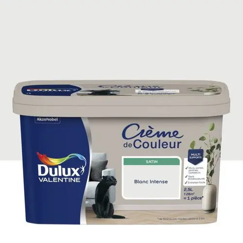 Petit Prix Peinture pour mur et boiserie Crème de couleur blanc intense satiné 2.5l - DULUX VALENTINE