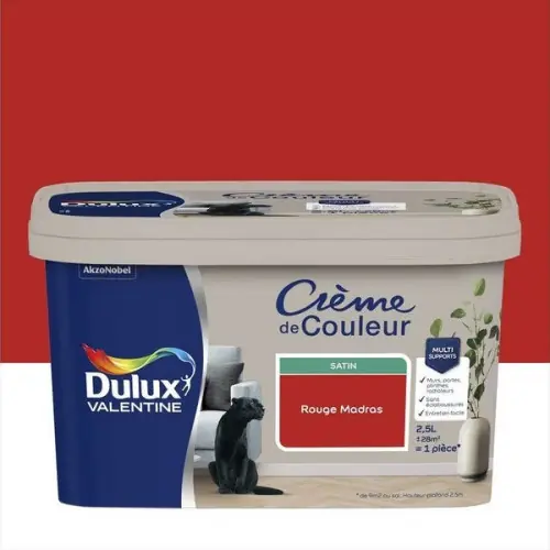 Peinture pour mur et boiserie Crème de couleur rouge madras satiné 2.5l - DULUX VALENTINE Expédié Aujourd'hui