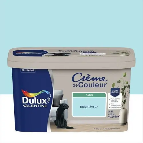 Peinture pour mur et boiserie, Crème de couleur satiné bleu rêveur 2.5 l - DULUX VALENTINE Must-Have
