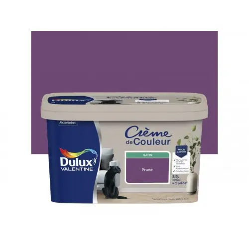 Peinture prune mur, boiserie Creme de couleur DULUX VALENTINE satine 2.5 l - DULUX VALENTINE Vente Directe