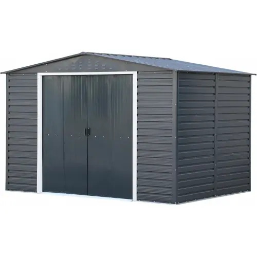 Offre Du Jour Abri de jardin métal 10 x 8 avec base incluse – acier galvanisé anthracite – surface 7,82 m² – Duramax