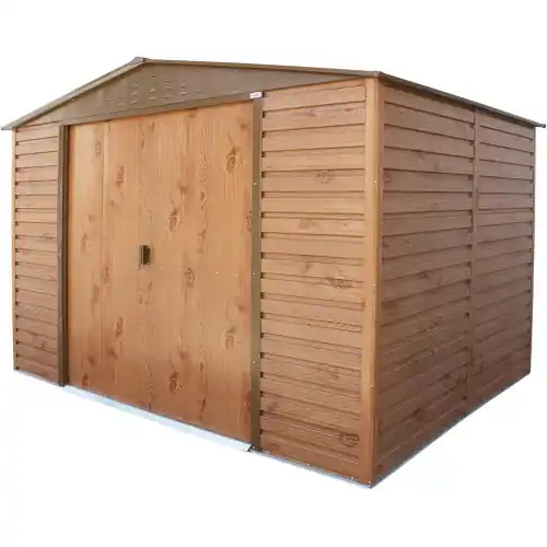 Petit Prix Abri de jardin métal 10 x 8 imitation bois avec base incluse - acier galvanisé - surface 7,8 m² - Duramax
