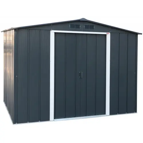 Vente Directe Abri de jardin métal – 4,75m² – kit ancrage – Anthracite – Duramax