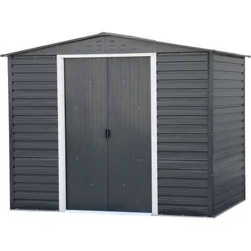 Certifié Abri de jardin métal 8 x 6 avec base incluse – acier galvanisé anthracite – surface 4,79 m² – Duramax