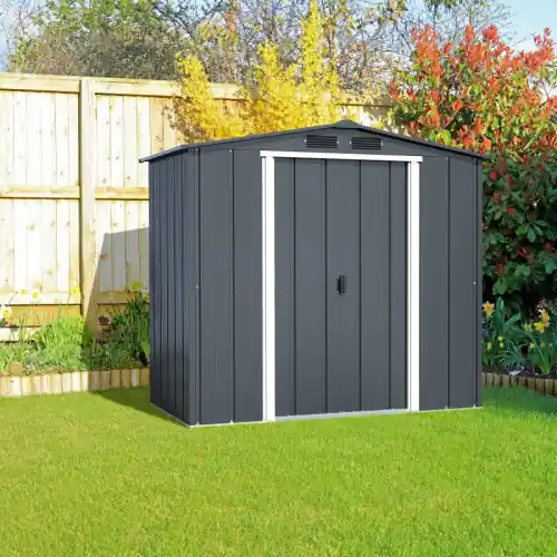 Prix Choc Abri de jardin métal – anthracite – 2,46m² – kit ancrage pour dalle béton inclus – Duramax