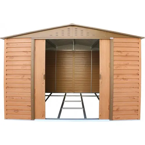 Abri de jardin métal effet bois 10 x 10 – acier galvanisé renforcé – Duramax Haute Qualité