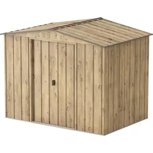 Abri de jardin métal WOODGRAIN – 4,75m² – kit ancrage – Imitation bois – Duramax Vente Flash