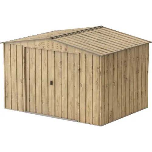 Abri de jardin métal WOODGRAIN – 7,75m² – kit ancrage – Imitation bois – Duramax Must-Have
