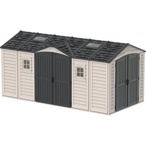 Meilleure Vente Abri PVC DARK GREY Apex 11,95m² - kit fondation, 2 fenêtres, 2 puits de lumière - Gris - Duramax