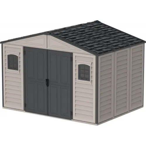 Abri PVC DARK GREY Apex – 7,68m² – kit fondation + 3 fenêtres – Gris – Duramax Promotion