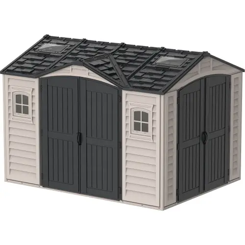 Abri PVC DARK GREY Apex 8,05m² – kit fondation, 2 fenêtres, 2 puits de lumière – Gris – Duramax Usine Directe