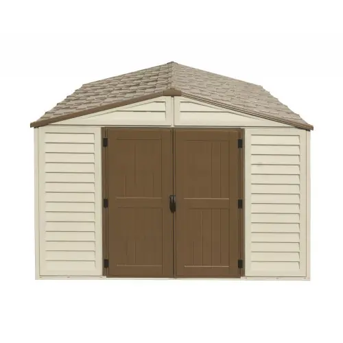 Haute Qualité Abri PVC Woodstyle PREMIUM – 13,12m² – Kit fondation + 1 fenêtre – Beige – Duramax
