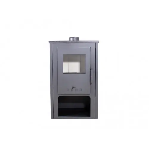 Poêle à bois acier - SAMIRA 10,56 kW - 150 m³ - Haut rendement 85 % - Sortie horizontale - Classe A - avec range-bûches - Eider Biomasa Bon Marché