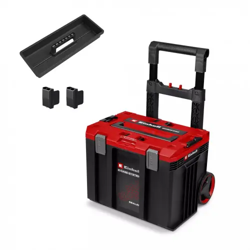 Dernier Modèle Coffret de transport étanche à roulettes E-Case L - IP65 - 120 kg - système modulaire - EINHELL